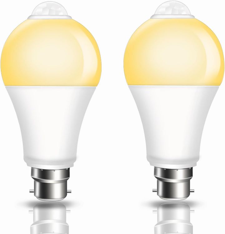 Picture of PIR Motion Sensor LED Bulbs E27 9W, Warm White 3000K, Equivalent 60W, E27 Screw, Auto On/Off Motion Sensor Light Bulbs for Front Door, Garage, Stairs, Hallway, Basement, 2 Pack [Energy Class F]