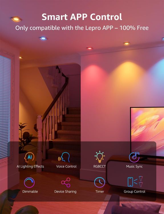 Picture of BG1 AI GU10 Smart Bulb, 400lm Dimmable WiFi Smart GU10 LED Spotlight Bulbs, Music Sync, Works with Alexa & Google, RGB Colour Changing & Tunable White, Personalized AI Lighting Designer, 2-Pack [Energy Class F]