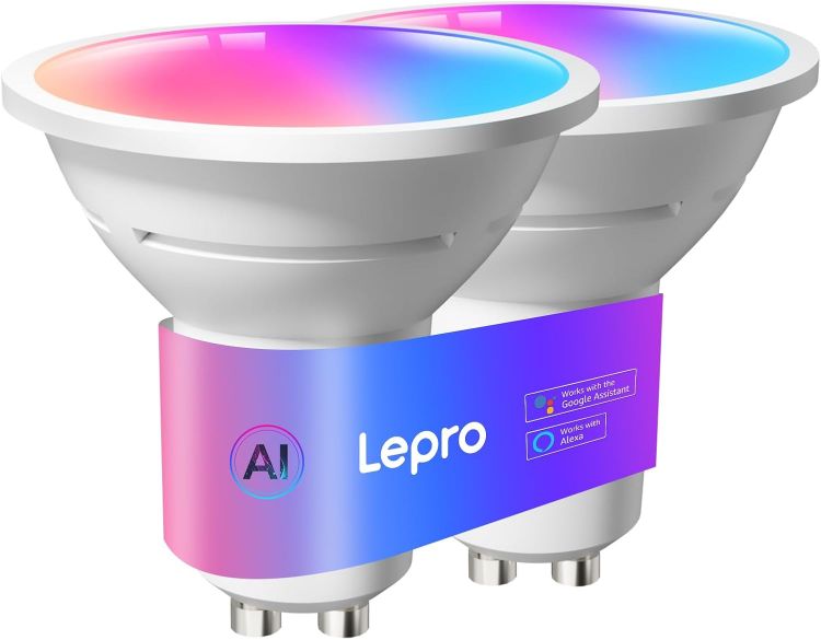 Picture of BG1 AI GU10 Smart Bulb, 400lm Dimmable WiFi Smart GU10 LED Spotlight Bulbs, Music Sync, Works with Alexa & Google, RGB Colour Changing & Tunable White, Personalized AI Lighting Designer, 2-Pack [Energy Class F]