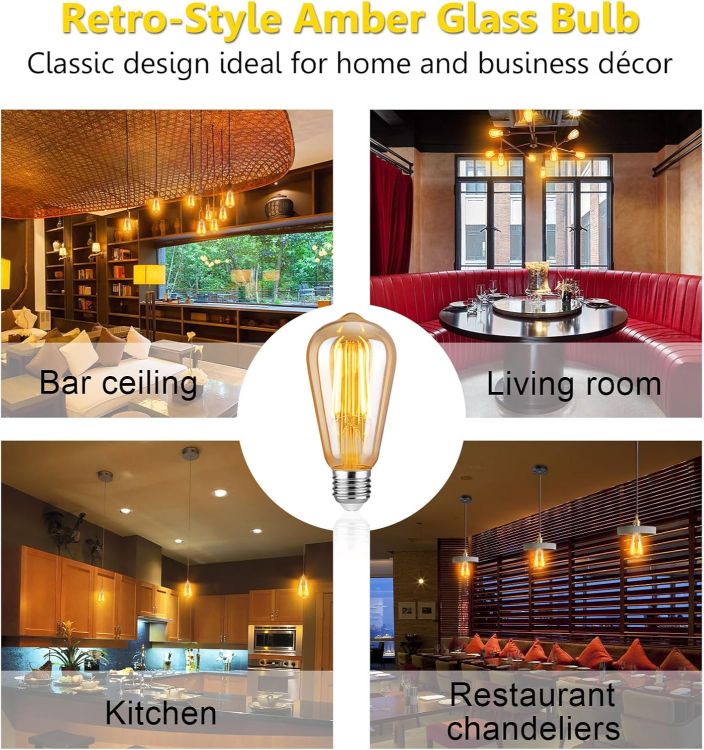 Picture of Vintage Edison Light Bulbs E27 Base, ST58 Warm White 2500K, Antique Retro Amber Glass Lamp 700LM, Screw LED Filament Decorative Bulb Squirrel Cage, 6W Equivalent to 60W, Non-dimmable, Pack of 5 [Energy Class E]