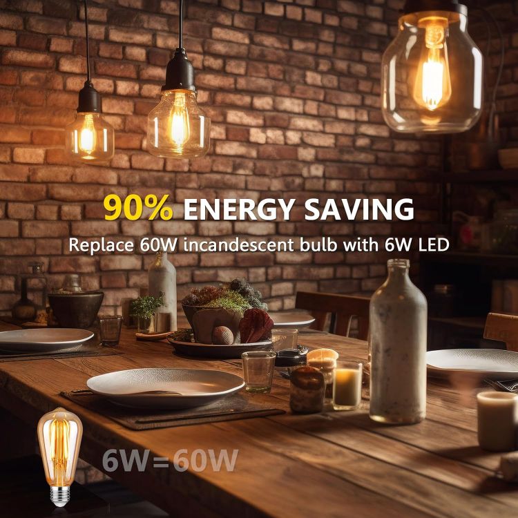 Picture of Vintage Edison Light Bulbs E27 Base, ST58 Warm White 2500K, Antique Retro Amber Glass Lamp 700LM, Screw LED Filament Decorative Bulb Squirrel Cage, 6W Equivalent to 60W, Non-dimmable, Pack of 5 [Energy Class E]
