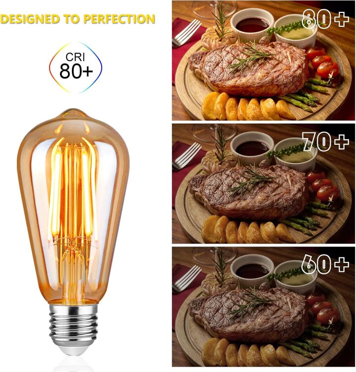 Picture of Vintage Edison Light Bulbs E27 Base, ST58 Warm White 2500K, Antique Retro Amber Glass Lamp 700LM, Screw LED Filament Decorative Bulb Squirrel Cage, 6W Equivalent to 60W, Non-dimmable, Pack of 5 [Energy Class E]