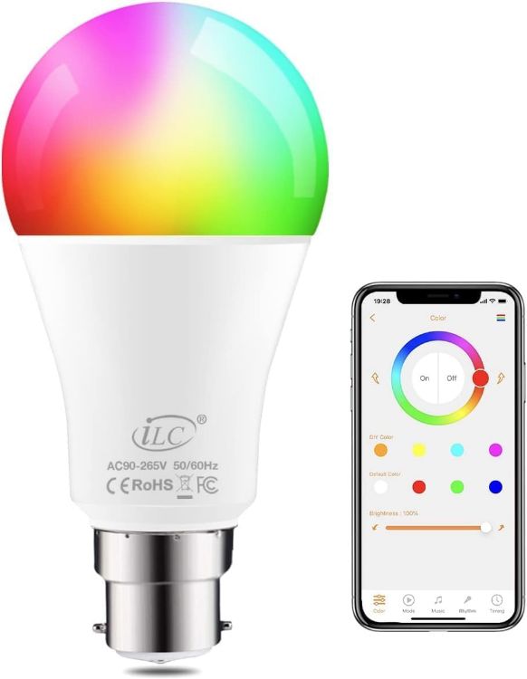Picture of Colour Changing LED Light Bulb B22 10W RGBW Controlled by APP, Sync to Music, Dimmable Multi-Color 60 Watt Equivalent [Energy Class E]