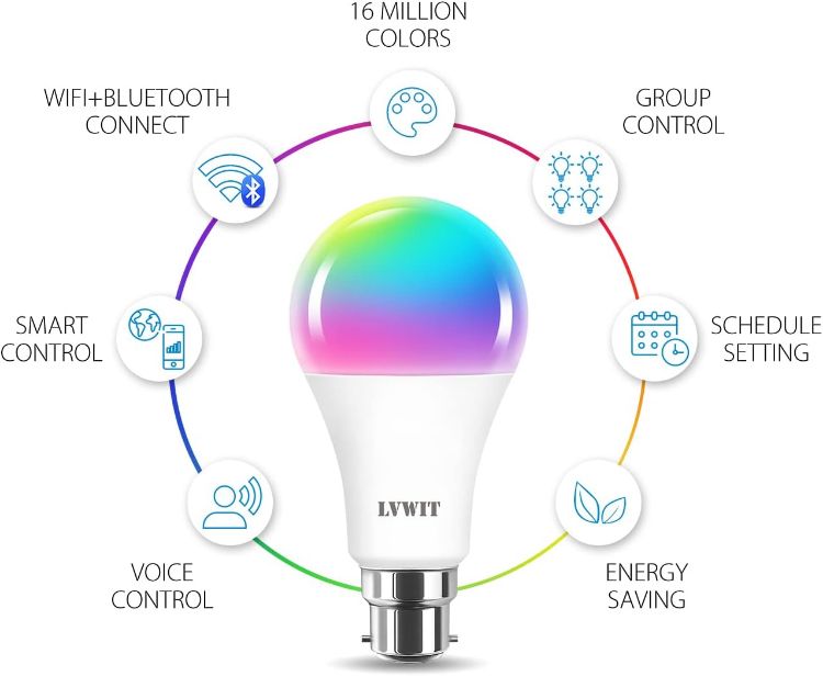 Picture of 14W Smart Bulb B22 A70 Smart Life Bulb 100 Watt Equivalent High 1521LM Dimmed Smart Light Bulb B22 Compatible with Alexa Echo Tuya and Google Pack of 2 [Energy Class E]