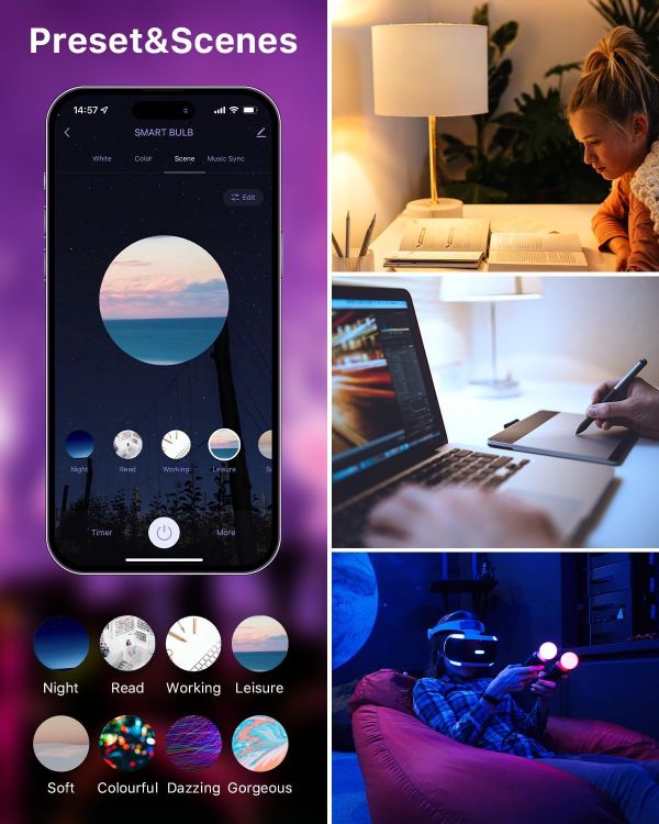 Picture of Smart Light Bulb E14, 5W 470LM C37 Alexa Light Bulbs E14, Color Changing Light Bulb, Compatible with Alexa and Google Home, RGB WiFi&Bluetooth 2.4GHz Candle Light Bulbs, No Hub Required, 2 Pack [Energy Class F]