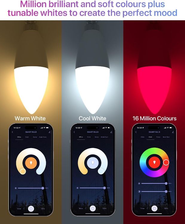 Picture of Smart Light Bulb E14, 5W 470LM C37 Alexa Light Bulbs E14, Color Changing Light Bulb, Compatible with Alexa and Google Home, RGB WiFi&Bluetooth 2.4GHz Candle Light Bulbs, No Hub Required, 2 Pack [Energy Class F]