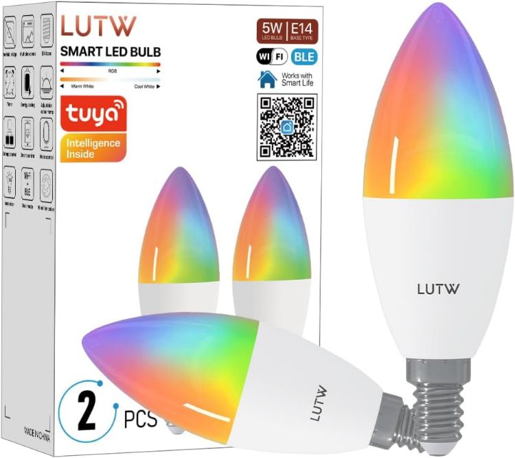 Picture of Smart Light Bulb E14, 5W 470LM C37 Alexa Light Bulbs E14, Color Changing Light Bulb, Compatible with Alexa and Google Home, RGB WiFi&Bluetooth 2.4GHz Candle Light Bulbs, No Hub Required, 2 Pack [Energy Class F]