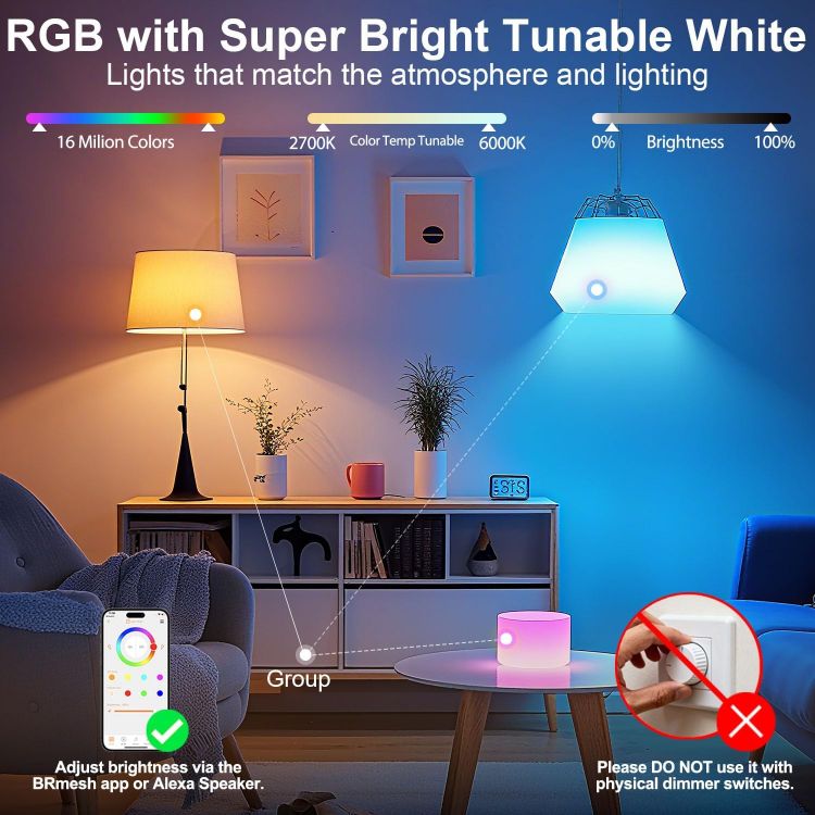 Picture of Colour Changing LED Light Bulb B22 Work with Alexa, 10W RGBW, Sync to Music, Multi-Color 60 Watt Equivalent (4 Pack) [Energy Class E]
