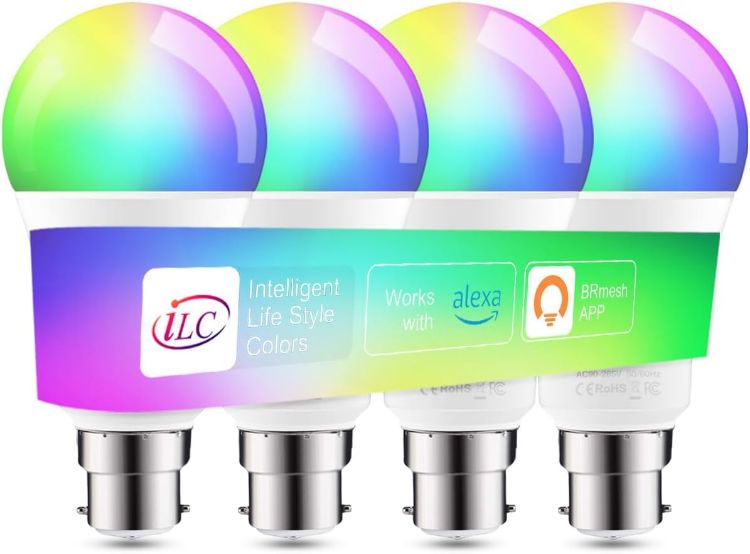 Picture of Colour Changing LED Light Bulb B22 Work with Alexa, 10W RGBW, Sync to Music, Multi-Color 60 Watt Equivalent (4 Pack) [Energy Class E]