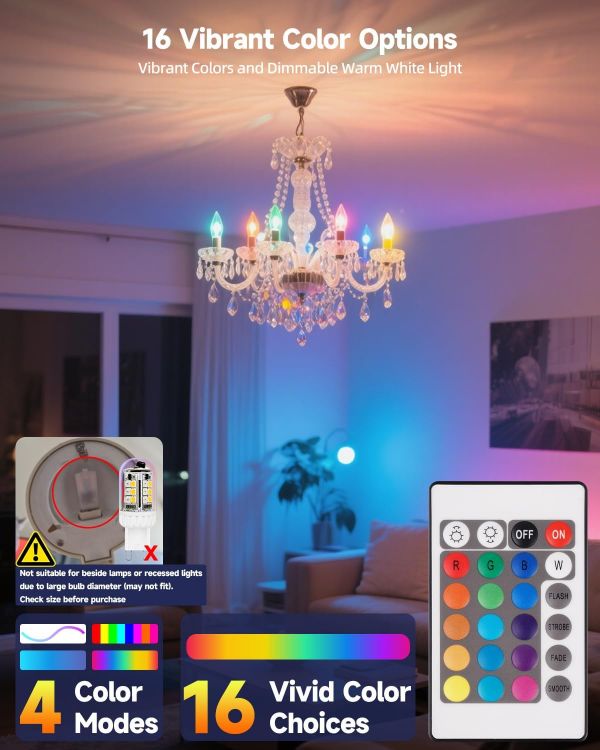 Picture of G9 LED Bulb Colour Changing Remote Controlled, RGB G9 Bulbs Not Smart, 3W 100-240V 2700K Warm White + 15 Multi Colour for Indoor, Christmas New Year Decoration, Party (2 Bulbs and 1 Remote)