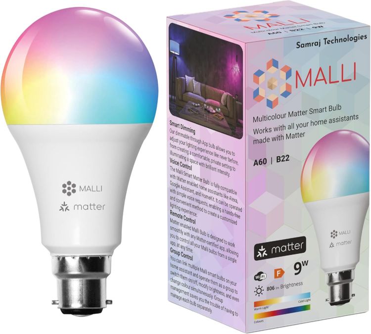 Picture of MALLI Smart LED Light Bulb Made with Matter for Color and White Temperature Control, Works with Matter Home Systems, Brightness and Color Adjustable (Needs Hub) [Energy Class F]