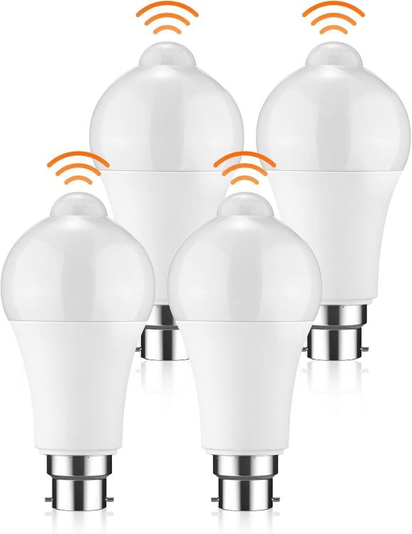 Picture of Motion Sensor Light Bulb - 4 Pack 12W B22 Smart Light Bulbs PIR Motion LED Bulb Auto On/Off Bayonet Smart Life Bulb for Stairs Garage Basement Corridor (Cool White 6000K) (Z-4341037)