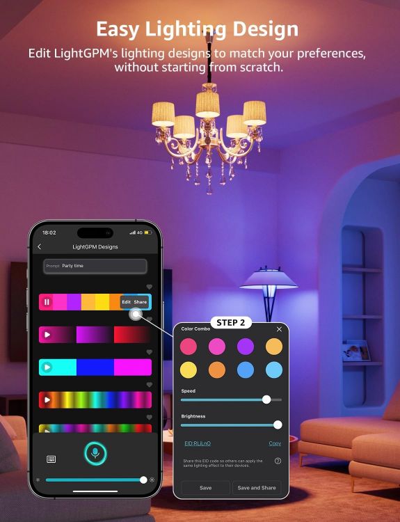 Picture of BP1 AI Smart Bulb E14 RGBWW, Works with Alexa & Google Assistant, Music Sync, Colour Changing, 4.9W = 40W, 470lm Dimmable, App Voice Control, Personalized AI Lighting Designer, Pack of 2 [Energy Class F]