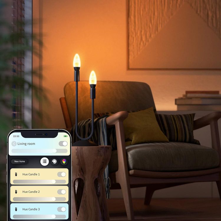 Picture of Filament Candle White Ambiance LED Smart Light Bulb [E14 Small Edison Screw], for Indoor Home Lighting. Bedroom, Livingroom and Dining