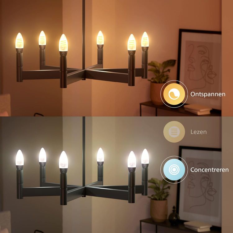 Picture of Filament Candle White Ambiance LED Smart Light Bulb [E14 Small Edison Screw], for Indoor Home Lighting. Bedroom, Livingroom and Dining