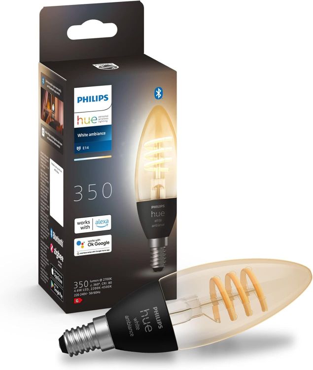 Picture of Filament Candle White Ambiance LED Smart Light Bulb [E14 Small Edison Screw], for Indoor Home Lighting. Bedroom, Livingroom and Dining