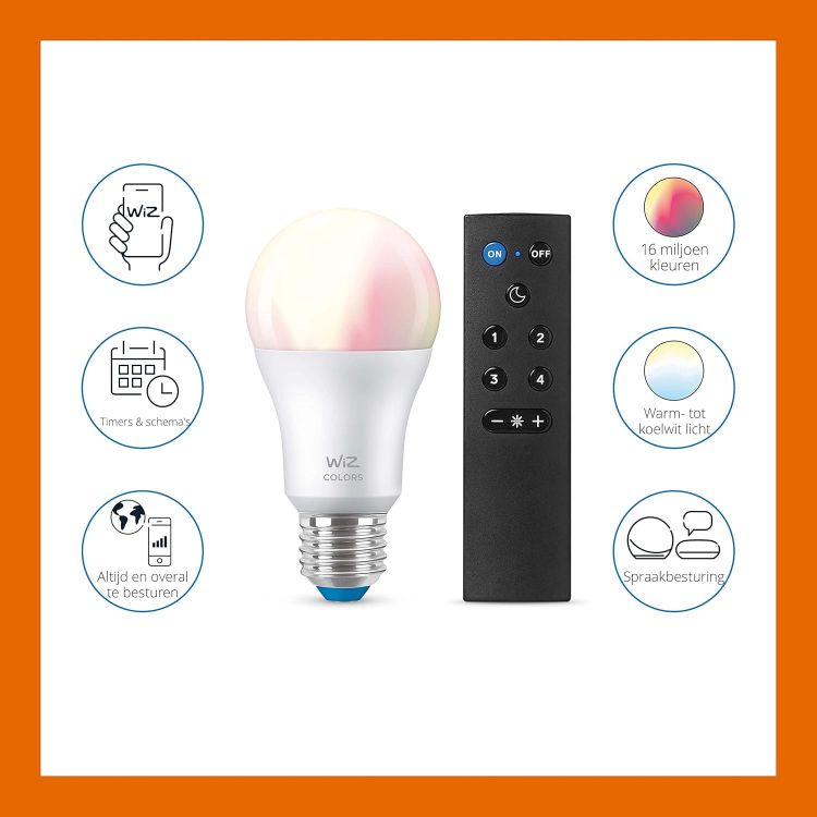 Picture of Colour [E27 Edison Screw] Smart Connected WiFi Light Bulb + WizMote with Wireless Remote. 60W Colour and White Light, App Control for Home Indoor Lighting, Livingroom, Bedroom. [Energy Class A]