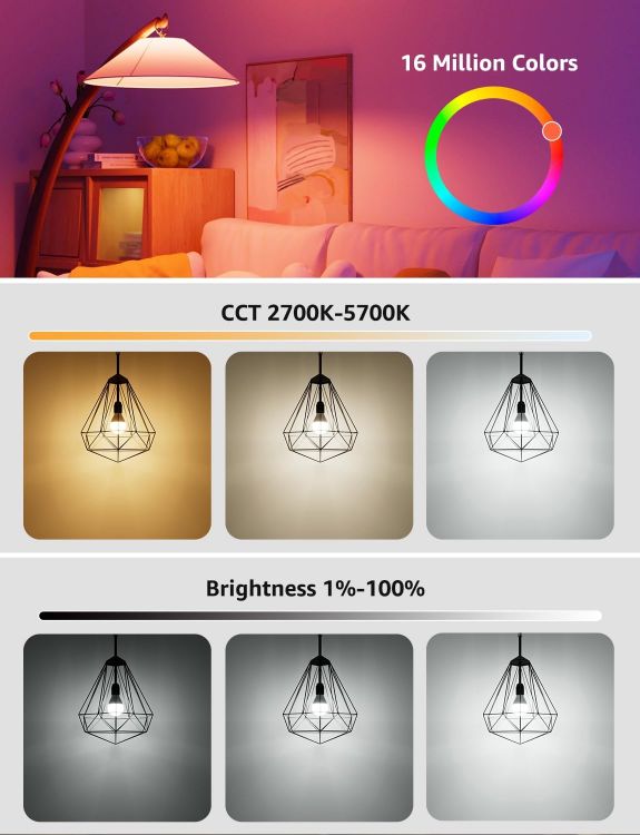 Picture of BP1 AI Smart Bulb E14 RGBWW, Works with Alexa & Google Assistant, Music Sync, Colour Changing, 4.9W = 40W, 470lm Dimmable, App Voice Control, Personalized AI Lighting Designer, Pack of 4 [Energy Class F]