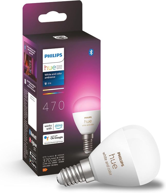 Picture of White and Colour Ambiance Luster Smart LED Light Bulb 1 Pack [E14 Edison Screw] for Indoor Home Lighting, Livingroom, Bedroom