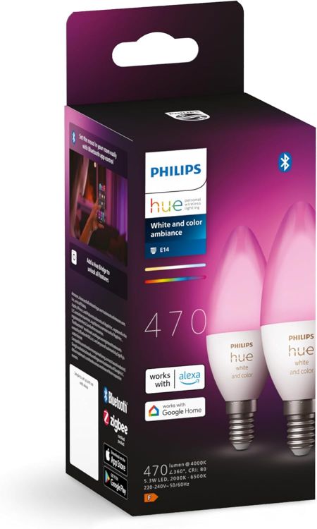 Picture of 5.3W B39 E14 Smart Colour LED Bulb 2 Pack RGB Dimmable Smart Lighting