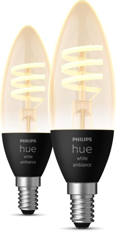 Picture of Filament Candle 2 Pack White Ambiance LED Smart Light Bulb [E14 Small Edison Screw] 4.9W for Indoor Home Lighting. Bedroom, Livingroom and Dining