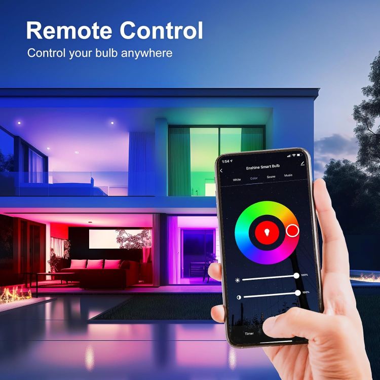 Picture of Screw Smart Bulb, 15W(100W) WiFi Light Bulbs E27, Colour Changing and Tunable White, Compatible with Alexa and Google Home, 1500 Lumens, Remote Control by APP, No Hub Required (Pack of 1)