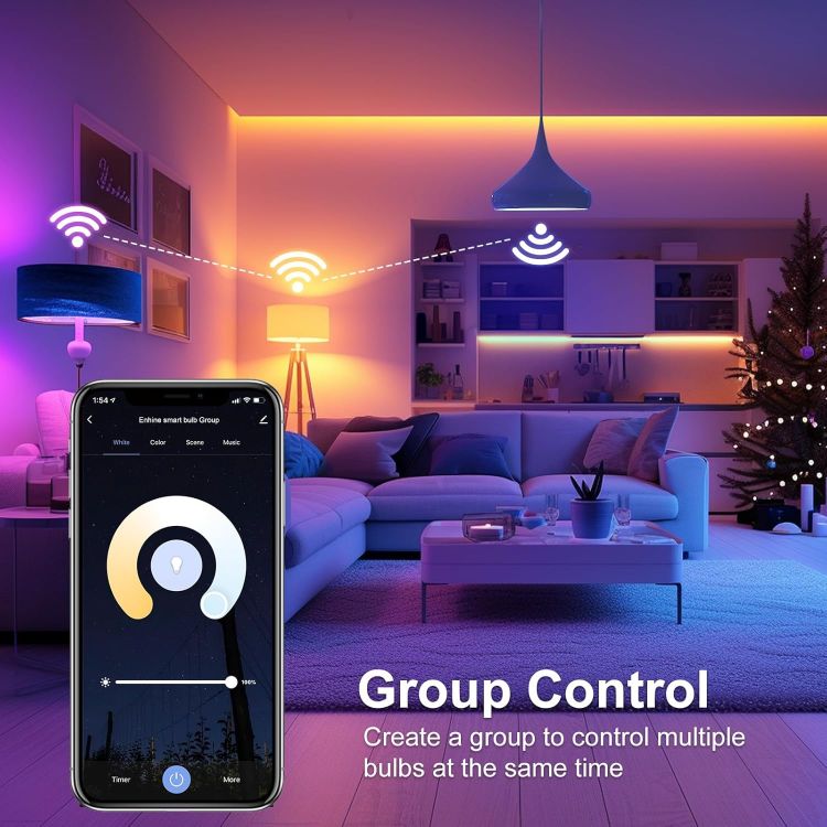 Picture of Screw Smart Bulb, 15W(100W) WiFi Light Bulbs E27, Colour Changing and Tunable White, Compatible with Alexa and Google Home, 1500 Lumens, Remote Control by APP, No Hub Required (Pack of 1)