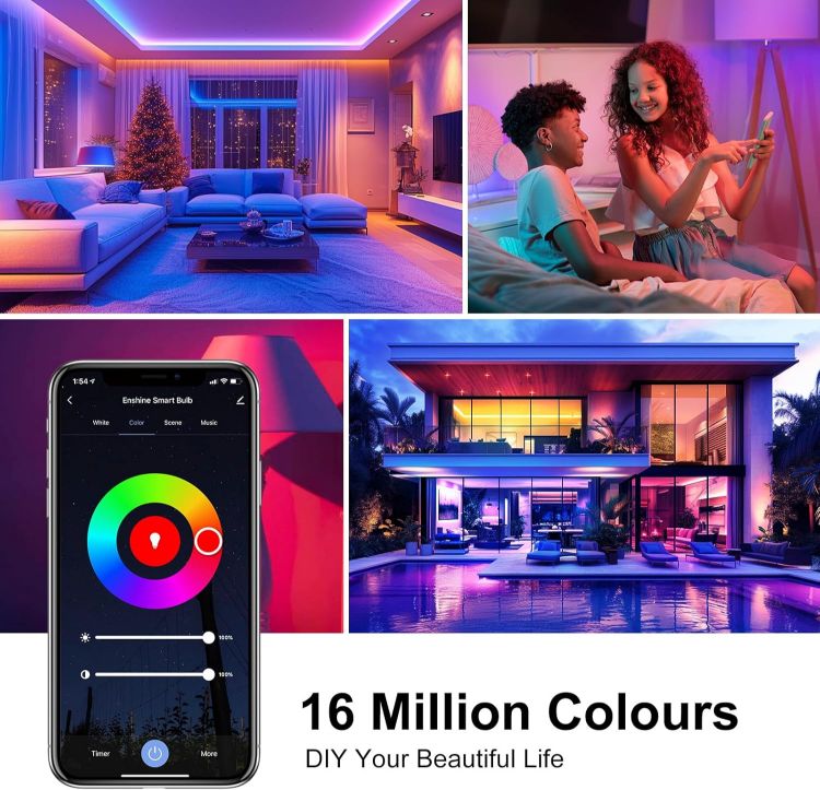 Picture of Screw Smart Bulb, 15W(100W) WiFi Light Bulbs E27, Colour Changing and Tunable White, Compatible with Alexa and Google Home, 1500 Lumens, Remote Control by APP, No Hub Required (Pack of 1)