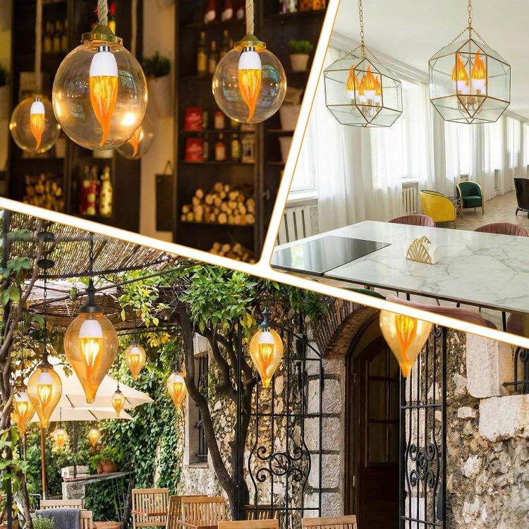 Picture of 2Pcs LED Flame Light Bulb, E14 Flame Effect Lamp, Flickering Light Bulb, 3 Lighting Modes, Indoor and Outdoor Decorative Flickering Flames Bulbs for Halloween Christmas Home Garden Bar