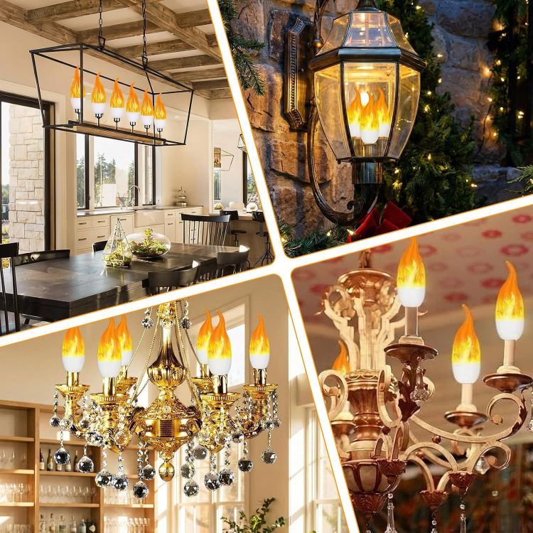 Picture of 2Pcs LED Flame Light Bulb, E14 Flame Effect Lamp, Flickering Light Bulb, 3 Lighting Modes, Indoor and Outdoor Decorative Flickering Flames Bulbs for Halloween Christmas Home Garden Bar