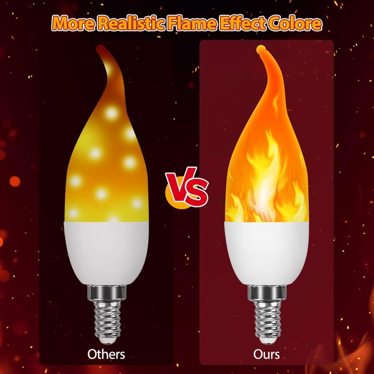 Picture of 2Pcs LED Flame Light Bulb, E14 Flame Effect Lamp, Flickering Light Bulb, 3 Lighting Modes, Indoor and Outdoor Decorative Flickering Flames Bulbs for Halloween Christmas Home Garden Bar