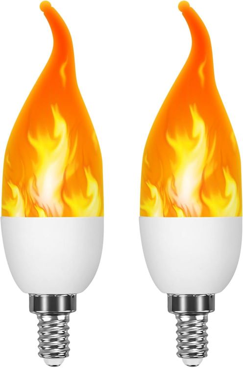 Picture of 2Pcs LED Flame Light Bulb, E14 Flame Effect Lamp, Flickering Light Bulb, 3 Lighting Modes, Indoor and Outdoor Decorative Flickering Flames Bulbs for Halloween Christmas Home Garden Bar