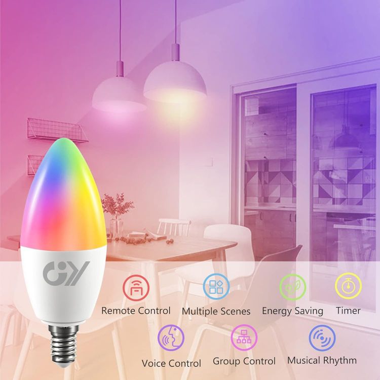 Picture of Smart Bulb C37 E14 Alexa Light Bulbs, 6W 600lm 2700K-6500K RGB Dimmable Colour Changing Compatible with Alexa/Google Home 2.4 GHz WLAN, 6 Packs [Energy Class F]
