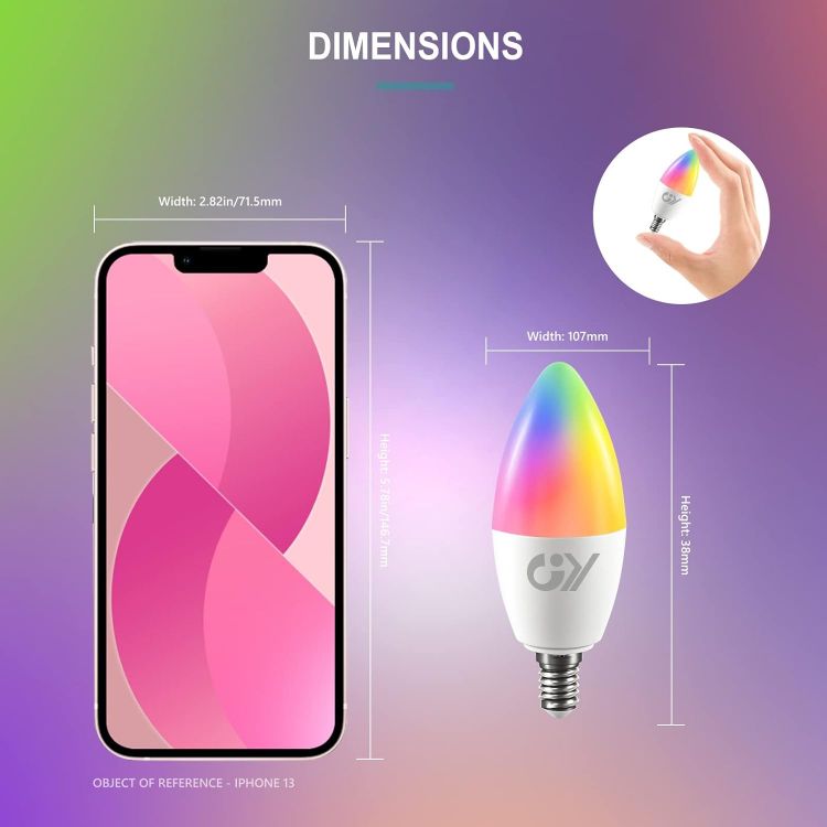 Picture of Smart Bulb C37 E14 Alexa Light Bulbs, 6W 600lm 2700K-6500K RGB Dimmable Colour Changing Compatible with Alexa/Google Home 2.4 GHz WLAN, 6 Packs [Energy Class F]