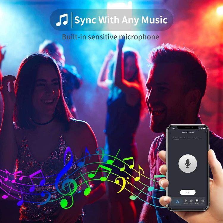 Picture of WiFi Smart Bulb E27 Screw, Music Sync Alexa LED Light Bulbs Colour Changing Dimmable Works with Alexa/Google Home, 9W RGB+Warm+Cool White 900LM, No Hub Required (2 Pack) [Energy Class F]