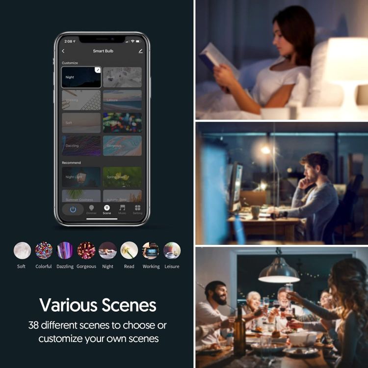 Picture of WiFi Smart Bulb E27 Screw, Music Sync Alexa LED Light Bulbs Colour Changing Dimmable Works with Alexa/Google Home, 9W RGB+Warm+Cool White 900LM, No Hub Required (2 Pack) [Energy Class F]