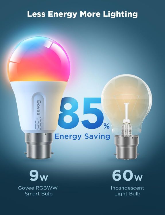 Picture of Smart Bulb RGBWW, 1000lm Wi-Fi LED Bulbs B22, Smart Light Dimmable, DIY 16 Million Color, 64 Dynamic Scenes, Compatible with Alexa, Google Assistant, Matter, 1 Pack [Energy Class E]