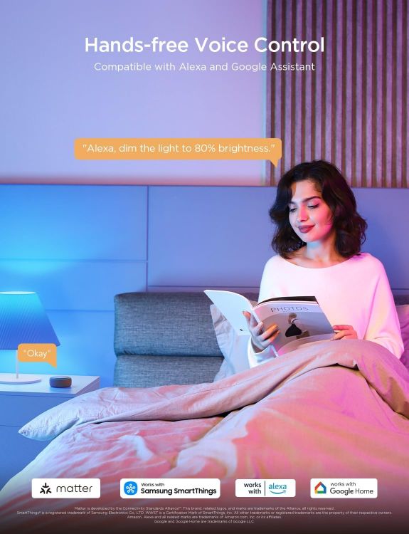 Picture of Smart Bulb RGBWW, 1000lm Wi-Fi LED Bulbs B22, Smart Light Dimmable, DIY 16 Million Color, 64 Dynamic Scenes, Compatible with Alexa, Google Assistant, Matter, 1 Pack [Energy Class E]