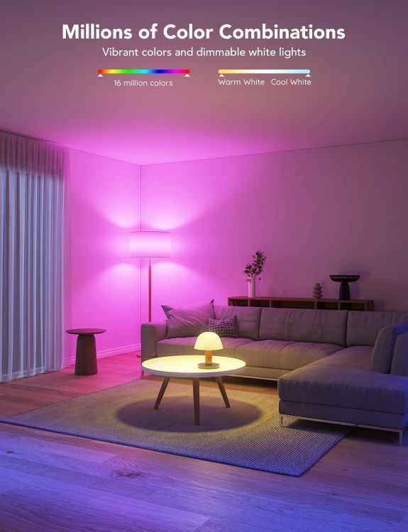 Picture of Smart Bulb RGBWW, 1000lm Wi-Fi LED Bulbs B22, Smart Light Dimmable, DIY 16 Million Color, 64 Dynamic Scenes, Compatible with Alexa, Google Assistant, Matter, 1 Pack [Energy Class E]