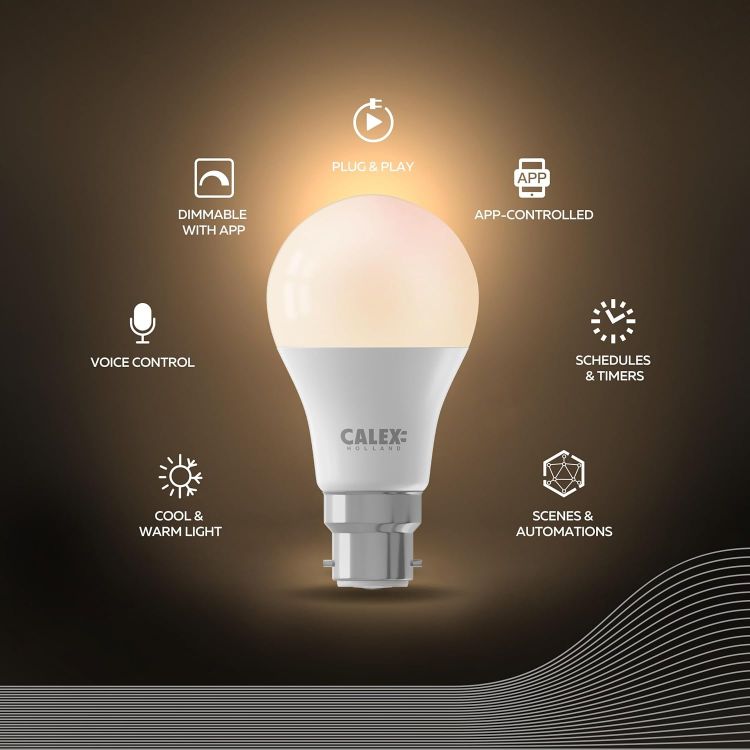 Picture of Smart LED Bulb Bayonet B22, WiFi LED A60 Bulb, Warm White Light, App and Works with Amazon Alexa and Google Home, 9.4W [Energy Class F]