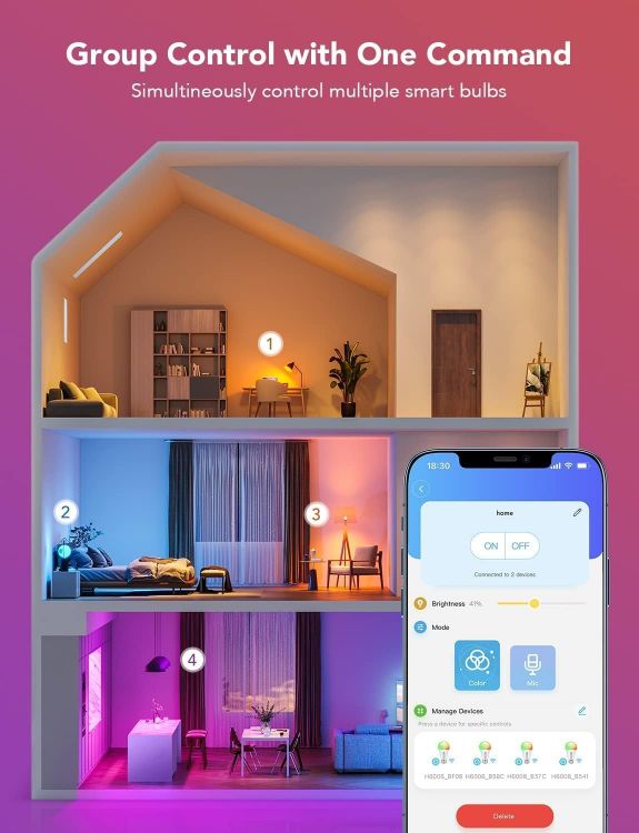 Picture of Smart Bulb RGBWW 1000lm Wi-Fi LED Bulbs B22 Smart Light Dimmable DIY 16 Million Colors 64 Dynamic Scenes Compatible with Alexa Google Assistant Matter 2 Packs [Energy Class E]