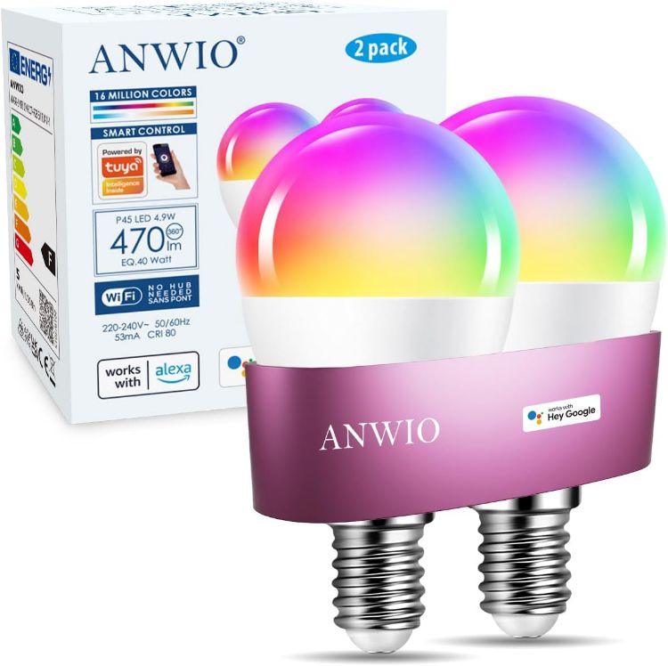 Picture of Smart Bulb E14 Alexa Light Bulbs RGB Colour Changing Bulbs Smart Life App Control Bluetooth & WiFi Bulb 470LM 5W Replace 40 Watt Works with Alexa & Google Assistant (2 Pack)