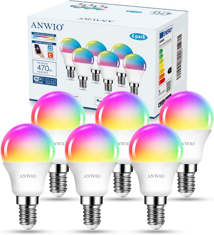 Picture of Dimmable Smart LED Bulb 470Lm 5W Replacing 40W E14 Works with Alexa Echo Google Assistant Pack of 6 WiFi Golf Ball Shaped Bulbs Compatibility with TUYA