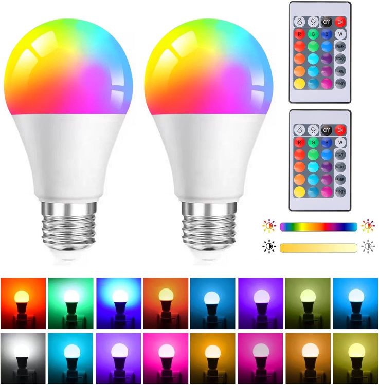 Picture of 2Pack E27 Changing Light Bulb 5W Replacement 40W G45 Dimmable LED Multi-Color Changing for Lamp Remote Control E27 Screw Type Smart Light Bulb RGB + Warm White for Daily Lighting Mood Lighting 450LM
