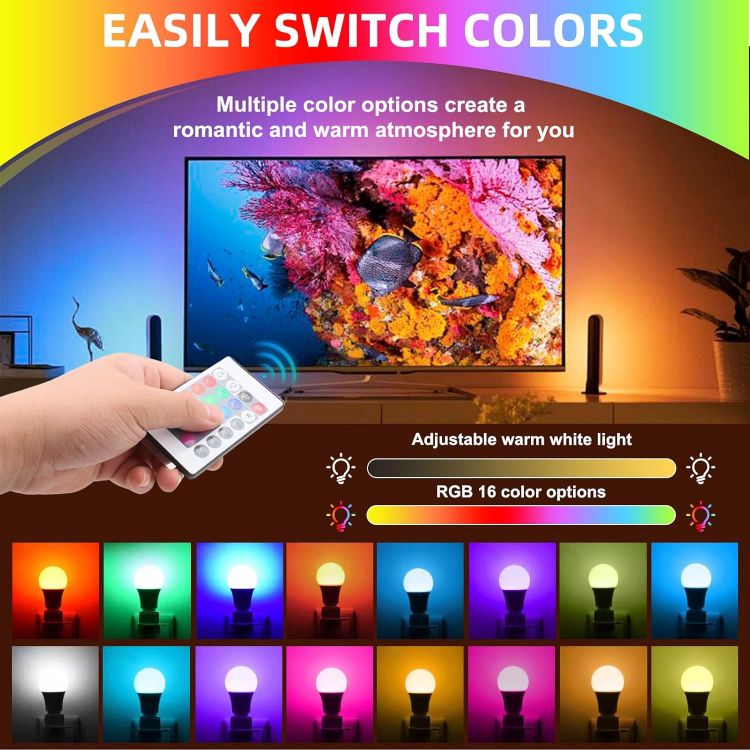 Picture of 2Pack E27 Changing Light Bulb 5W Replacement 40W G45 Dimmable LED Multi-Color Changing for Lamp Remote Control E27 Screw Type Smart Light Bulb RGB + Warm White for Daily Lighting Mood Lighting 450LM