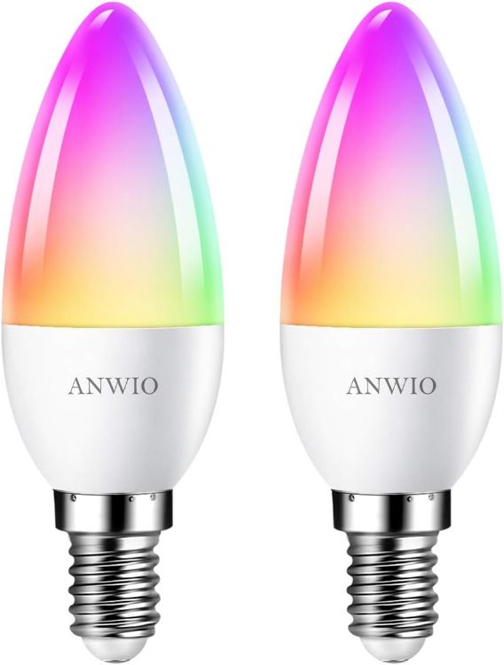 Picture of Alexa Smart 5W E14 Candle LED Bulb Dimmed C37 Tuya WiFi Bulb Smart Life 470Lm Replace 40 Watt Alexa Echo Light Bulb Colour Changing RGB Bulb E14 Google Assistant Bulbs (2 Pack)