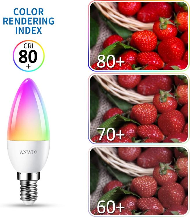 Picture of Smart Bulb E14 Smart Candle Bulb 470Lm E14 Alexa Smart Light Bulb 5W Replace 40 Watt Alexa Candle Light Bulb Light Changing Bulbs Google Assistant Remote Control Bulbs (6 Pack)