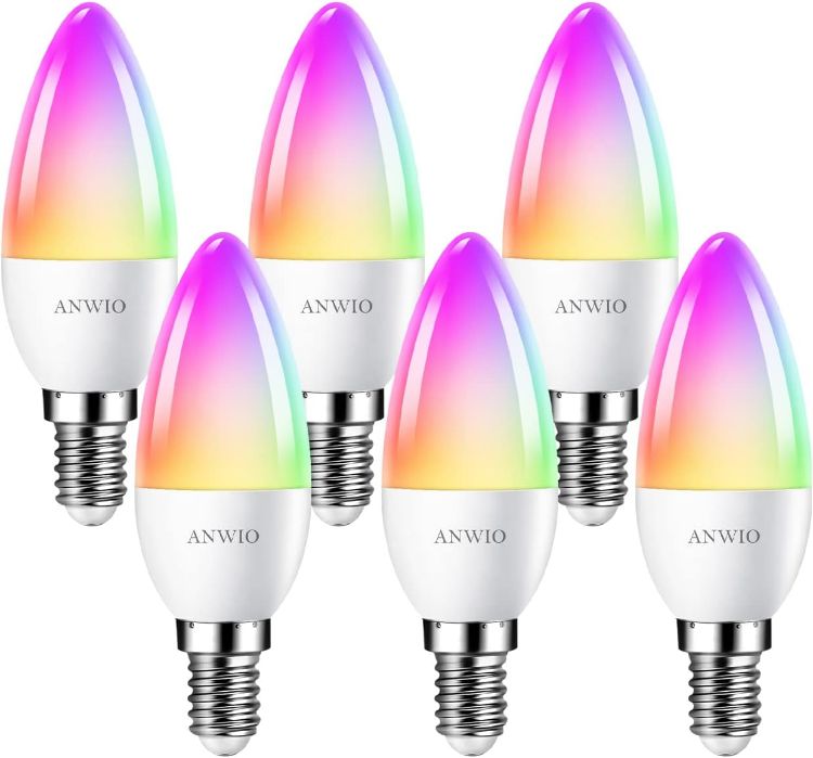Picture of Smart Bulb E14 Smart Candle Bulb 470Lm E14 Alexa Smart Light Bulb 5W Replace 40 Watt Alexa Candle Light Bulb Light Changing Bulbs Google Assistant Remote Control Bulbs (6 Pack)