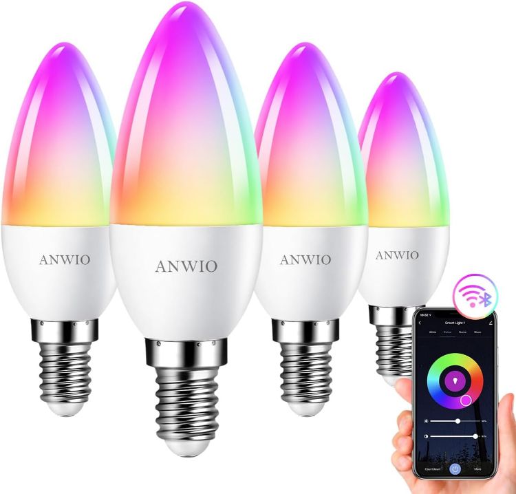 Picture of E14 Smart Bulb Alexa Light WiFi LED Candle Bulbs E14 Smart Candle Bulb 470Lm 5W Replace 40 Watt Compatible with Alexa Google Assistant Remote Control Bulb 4 Pack Supports 2.4g WiFi