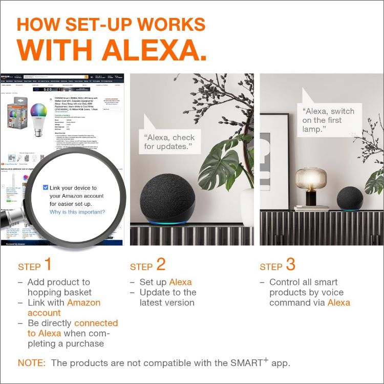 Picture of SMART+ RGBW B22d LED Lamp with Matte Over WiFi Specially Developed for Alexa Easy Setup by Click 60 W Replacement Warm White to Cool White (2700-6500 K) 16 Million RGB Colours Pack of 1